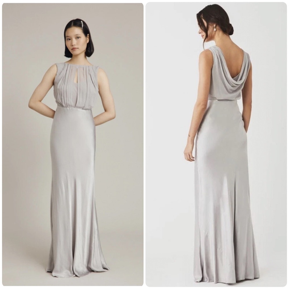 Ghost London Claudia Beau‎ Hollywood Maxi Long Dress Silver Grey Cowl Back XS P